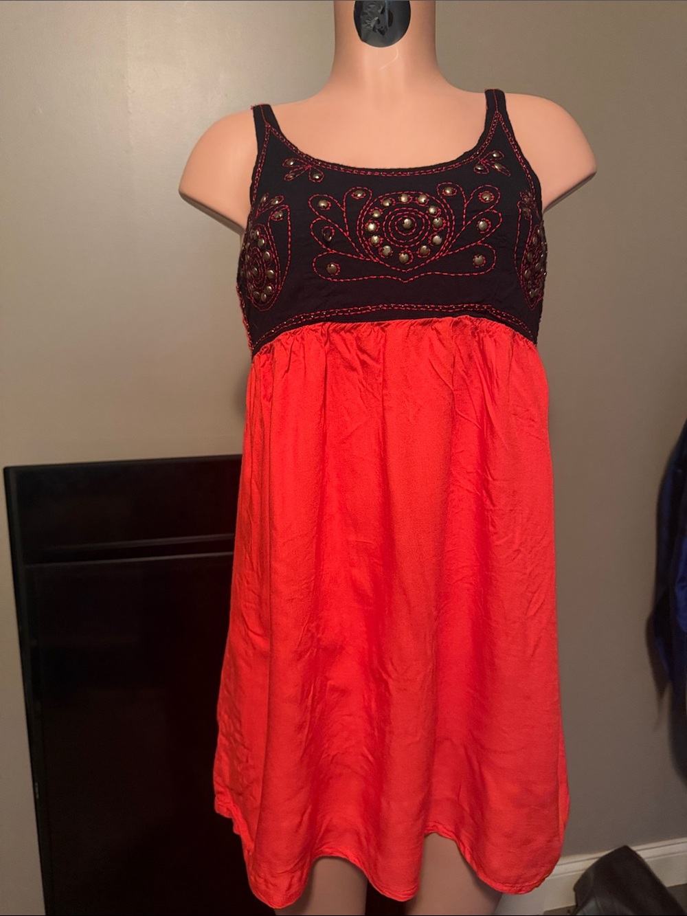 Angie Black & Red Beaded Sleeveless Mini Dress